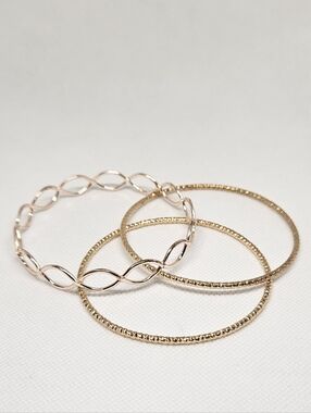 Gold & Rose Gold Tone Bangle Set Textured Stackable Bracelets
